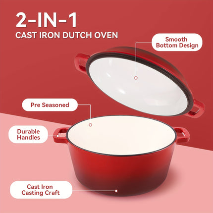 6QT Cast Iron Dutch Oven Pot | Enameled Pots With Lid For Bread Baking, Cooking, Stewing,