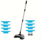 A Set Of Gray Hand Push Broom + 8pcs Original Cloth + A Pair Of Replacement Brush Wheels