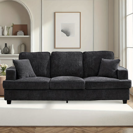 Modern & Mid-Century Chenille Sofa with Deep Seat, Foam-Padded Armrests & Side Pockets