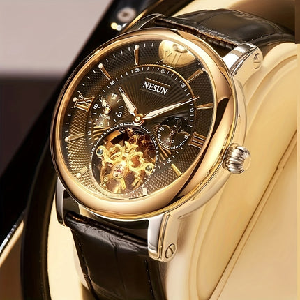 Automatic Mechanical Watch - Business Chronograph with Skeleton Dial, Golden