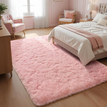 8x10 FT Shag Area Rug  Non-Slip, Soft Pink Plush Carpet, Polyester, Machine Made, Suitable