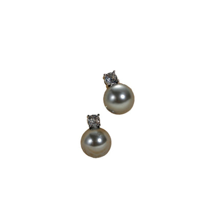Copper Plating Single Zircon Pearl Silver Stud Earrings