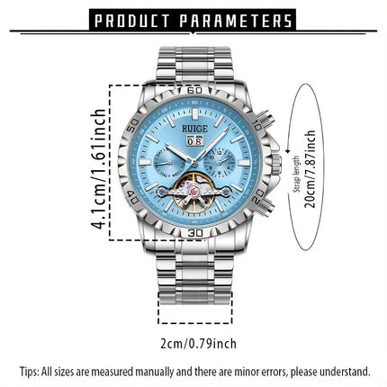 Luxury Weekly Calendar Men'S Watch Casual Sports Stainless Steel Watch, Without Battery