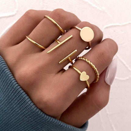 Fashion Gold-plated Leaf Pearl Ring Set, Ladies Street Shooting All-match Ring