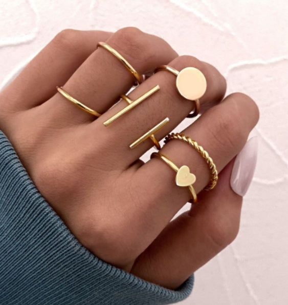 Fashion Gold-plated Leaf Pearl Ring Set, Ladies Street Shooting All-match Ring