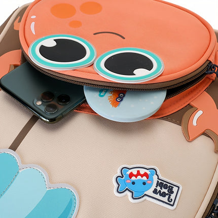 personalized large capacity backpack, stylish cartoon backpack, cute crab pattern, zipper closure