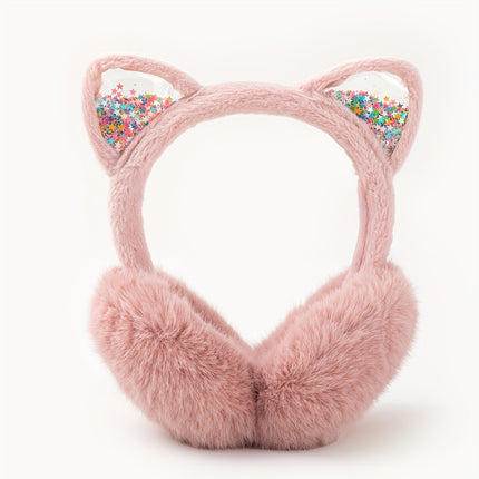 Cat Ear Headphones - Soft, Plush Faux Fur Ear Warmers with Sparkly Ears=