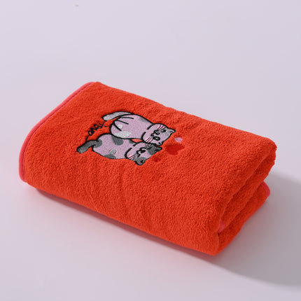 2pcs Cartoon Cat Embroidery Towel Set, Super Absorbent Coral Fleece, Soft & Comfortable