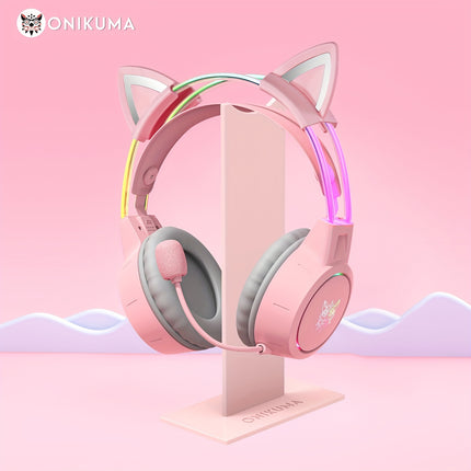 X15 Gaming Headset with Cat Ear Design & HD Microphone - Pink & White, Soft Earcups,