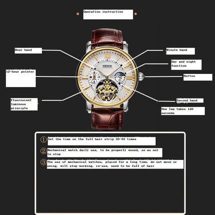 Automatic Mechanical Watch - Business Chronograph with Skeleton Dial, Golden