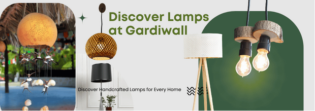 Promotional banner for Gardiwall lamps with various lamp designs.