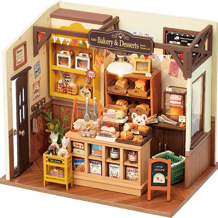 Rolife Mini Home DIY Assembly Model, Becca's Bakery, 3D Puzzle Toy, 256-piece Wooden Model With LED Lights, Creative Home Decor And Adult Gift