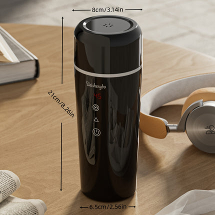 12 V Portable Electric Kettle - 14.2 oz Hot Water Insulated Car Cup, Magnetic Induction Stirring, Compact Travel Design,