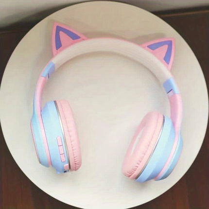 Cat Ear Headphones with Cat Ear Headpieces & RGB HIFI Sound Stereo Sound Compatible