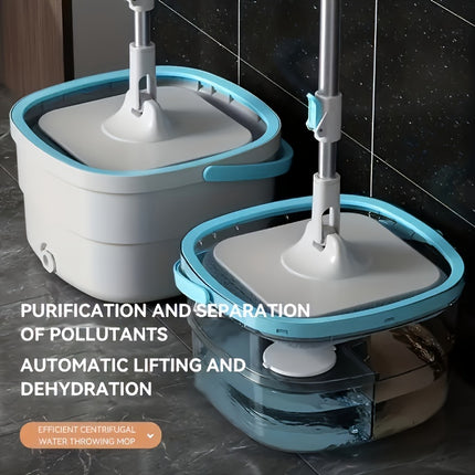Wash Mop And Bucket Set, With Total 3 Mop Cloths, Household Rotating Floor Mop, Lazy Mop,