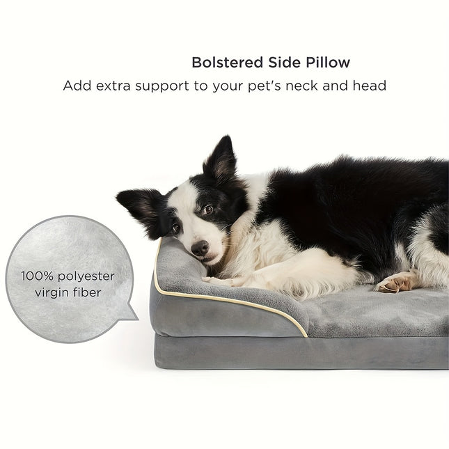 Foam Dog Bed with Side Flaps - Non-Slip Bottom, Removable & Washable Cover