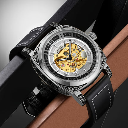 Men'S Top Brand Automatic Skull Fashion Business Mechanical Watch, Without Battery