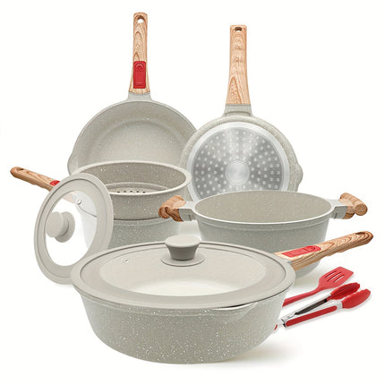 10 Pcs Pots and Pans Set with lid, Kitchen Cookware Sets for Cooking with Removable Handle,