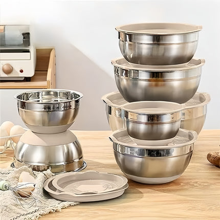 Stainless Steel Non-Slip Silicone Bottom 6pcss Mixing Bowl Set with Sealing Lid And 3 Grater Attachments