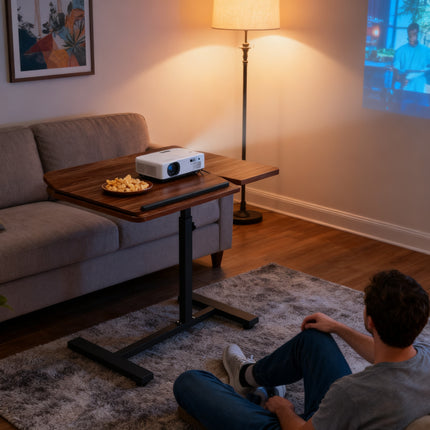 Mobile Bedside Table with Hidden Wheels; Adjustable Height Flip-Style Bedside Table