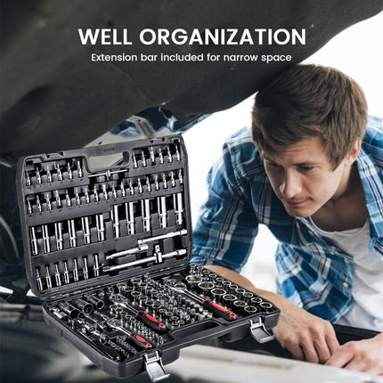 172pcs Socket Wrench Set Ratchet Wrench Toolbox Chrome Vanadium Steel Ratchet Wrench Tool Screwdriver Wrench Batch Nut Set