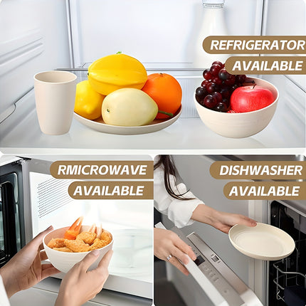 4/16/32pcs Plastic Cutlery Set for Kitchen, Includes Dinner Plates, Dessert Plates, Bowls, and Cups,