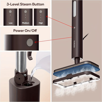 Steam Mop, Hardwood Floor Steamer, 500ml 1200W Powerful Cleaner for Carpet Laminate and Tiles,