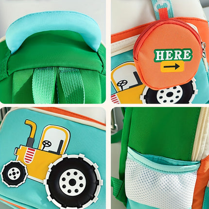 Lightweight Cartoon Tractor Backpacks for Kids - Adjustable Strap, Durable Polyester Lining