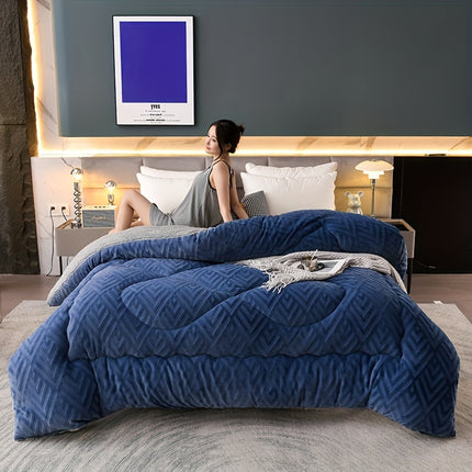 1pc Embossed Velvet Thickened Solid Color Plush Winter Comforter - Ultra-Soft, Lightweight,