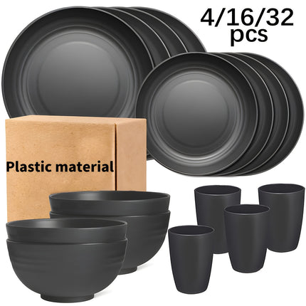 4/16/32pcs Plastic Cutlery Set for Kitchen, Includes Dinner Plates, Dessert Plates, Bowls, and Cups,