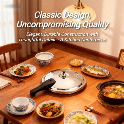 Cooker handles frying, boiling, simmering, and stewing easily. Mirror-finish stainless steel,