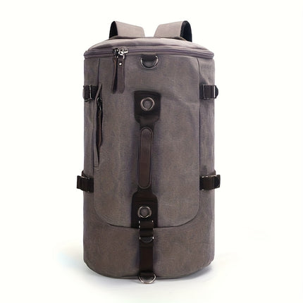 Fashion Canvas Korean-Style Backpack, Large Capacity Travel Bag, Street Outdoor Men's Casual Cylinder Bag,