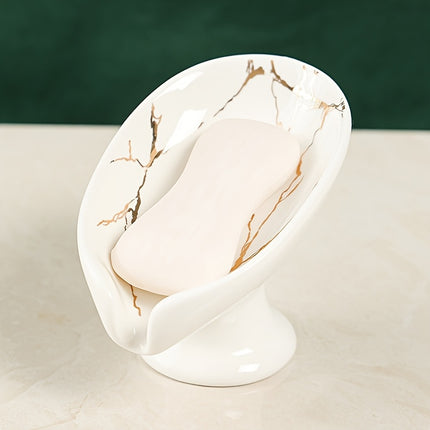 Elegant Ceramic Soap Dish with Leaf Design, Self-Draining Soap Holder, Automatic Drainage Soap Tray