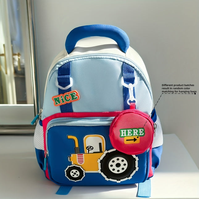 Lightweight Cartoon Tractor Backpacks for Kids - Adjustable Strap, Durable Polyester Lining