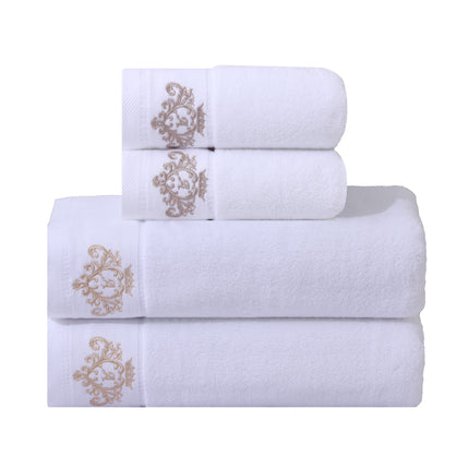 1pc Premium Embroidered Crown Towel - Soft, Absorbent, Non-Fade Cotton Material in Beige & White