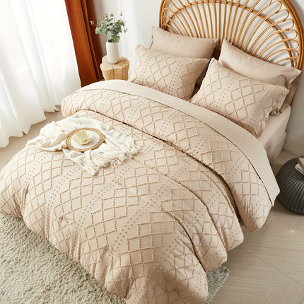 7pcs Boho Diamond Stripe Comforter And Sheet Set, Soft, Lightweight, Breathable