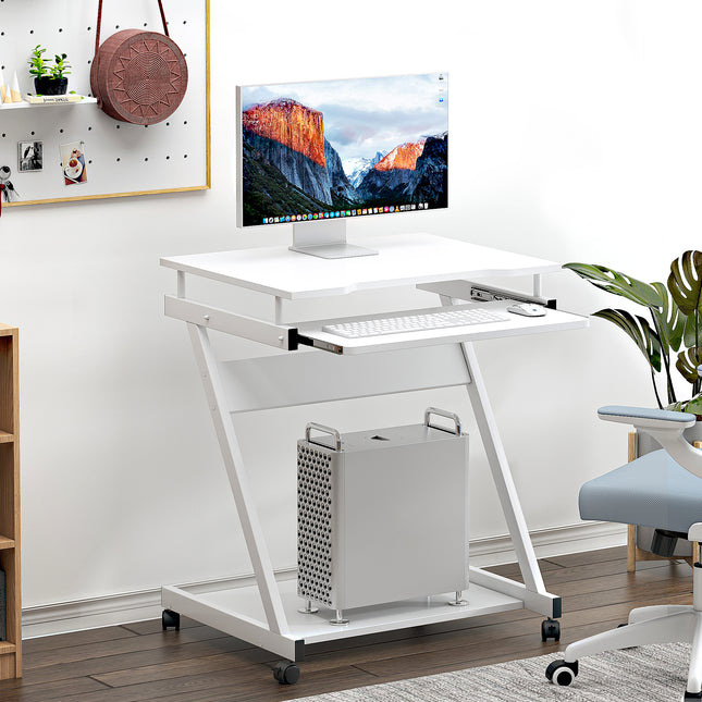 23.6 inch Mobile Laptop Desk, Small Bed Table Portable Computer Desk on Wheels
