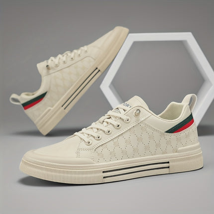 Stylish White Skate Sneakers with Red & Green Striped Pattern – Comfortable, Durable,