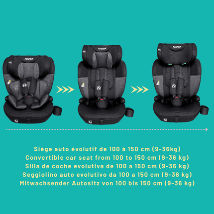 Baby Car Seat, Evolving from 76-150 Cm, 15 Months to 12 Years, Adjustable Headrest with 12 Levels