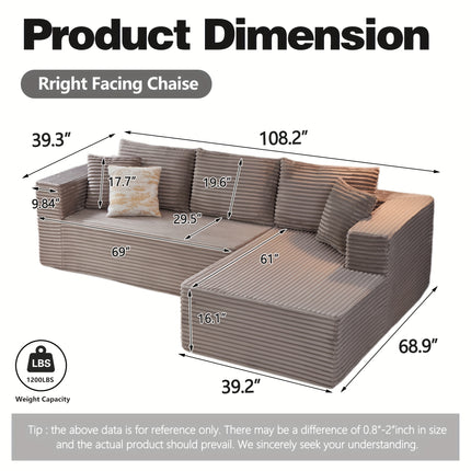 Sofa, Boneless Deep Seat Modular Couch, No Assembly Required, Minimalist Modern Design