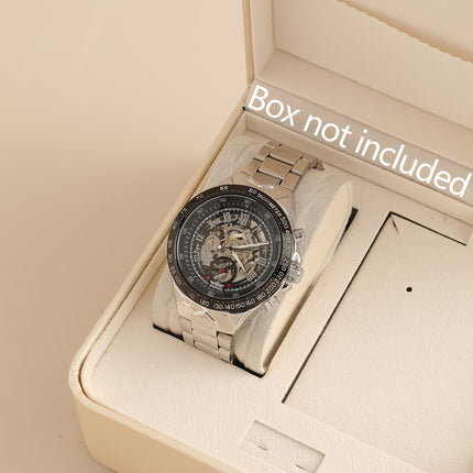 Men'S Luxury Automatic Mechanical Watch - Elegant Steel Band, Multi-Function Sun/Moon/Star Display,