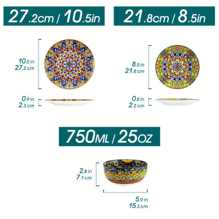 18pcs Dinner Sets for 6 People, Dinner Sets, Dinnerware Dish Set with Dinner Plate, Dessert Plate And Cereal Bowl,