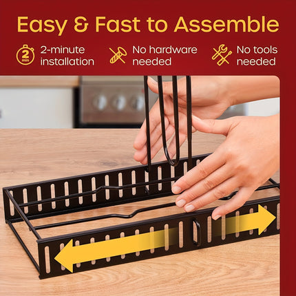 8-Tier Adjustable Pot Rack Cabinet Storage - Organize Kitchen Pots, Bowls, Utensils with 4 Hooks