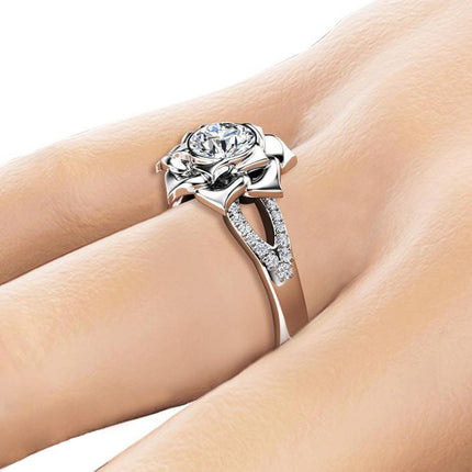 European And American Floral Plated Platinum Zircon Womens Ring