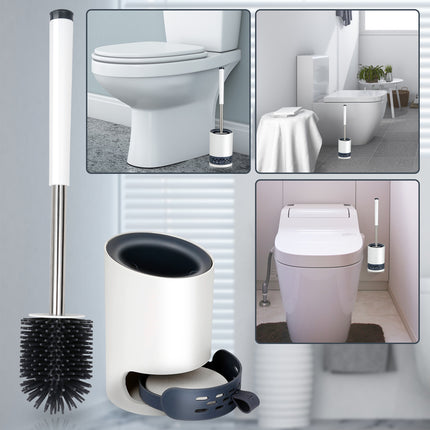 Deep-Cleaning Silicone Toilet Brush with Base for Bathroom or Guest Toilet, White, Antibacterial