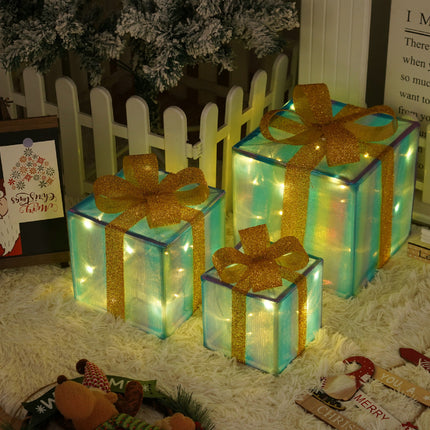 Remote Control Christmas Gift Box Lights Christmas Three-piece Decoration