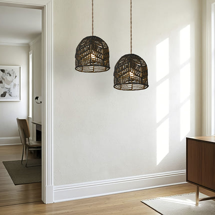 Handwoven Paper Rope Chandelier Lampshade - Rustic Farmhouse Lighting Fixture