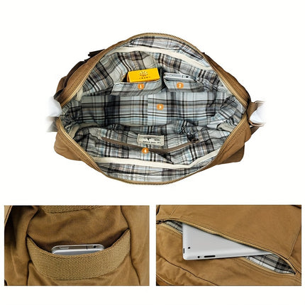 Camping Canvas Satchel Messenger Bag, Vintage Style Casual Travel Crossbody Bag