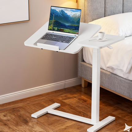 Adjustable Height Bed Tray Table & Tilting Laptop Desk - Heavy-Duty Metal Portable Bedside Workstation