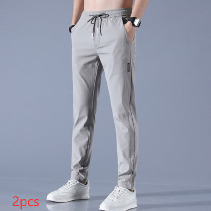 Summer Ice Silk Men's Stretch Breathable Straight Sports Trousers